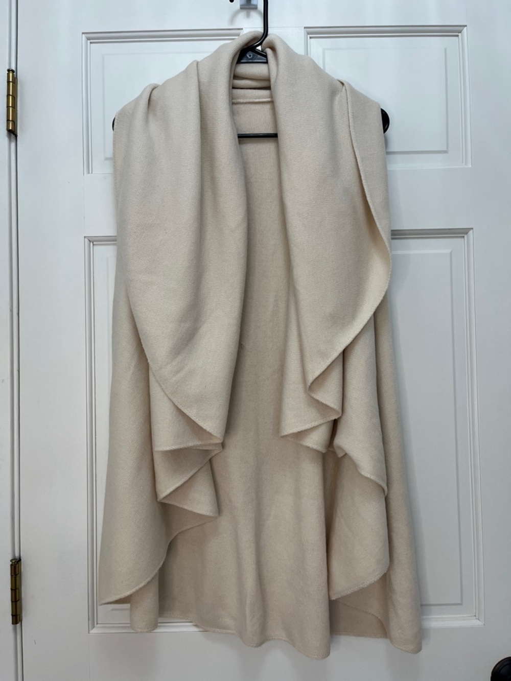 Look Cream Knit Open Front Draped Sleeveless Cardigan Vest - One Size